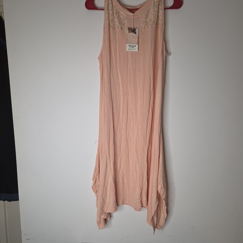 Simply‎ Noelle Peach Lace Yoke Sharkbite Hem Tunic Dress S/M NEW